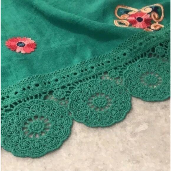 Anthropologie Kindred Embroidered Tunic Womens 3X Green Floral Bohemian Blouse - Picture 5 of 9